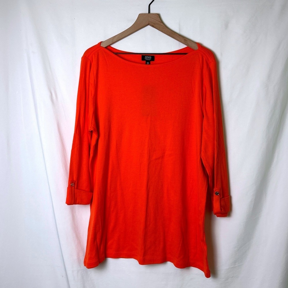 Jones New York Women 3/4 Sleeve Button Cuff Boat Neck Top 1X Mandarin Orange NEW